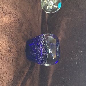 Blue glass paperweight/candleholders